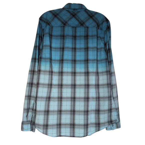 Guess Plaid Teal Ombre Dillon Slim Fit Shirt Men's Medium Western Cowboy - Picture 2 of 13